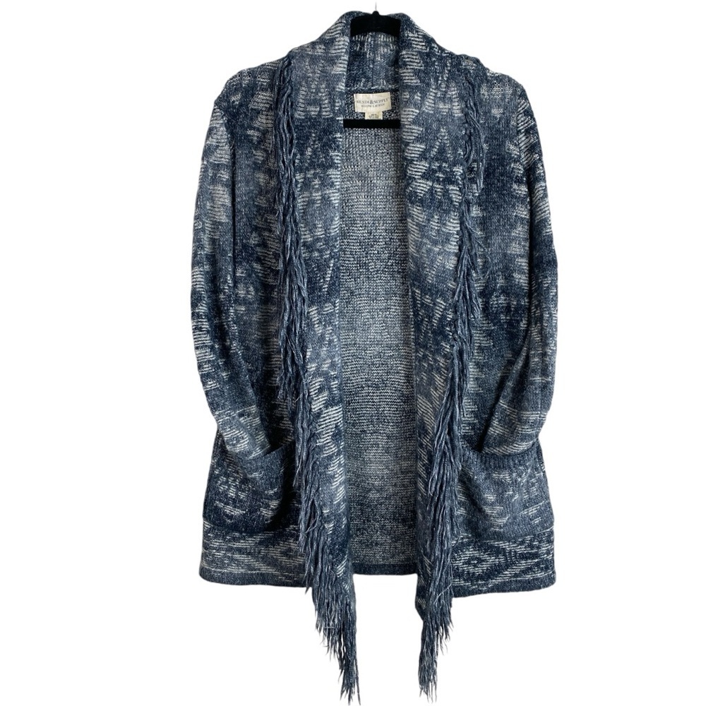 Denim & Supply Ralph Lauren Blue Marled Open-Front Fringe Cardigan